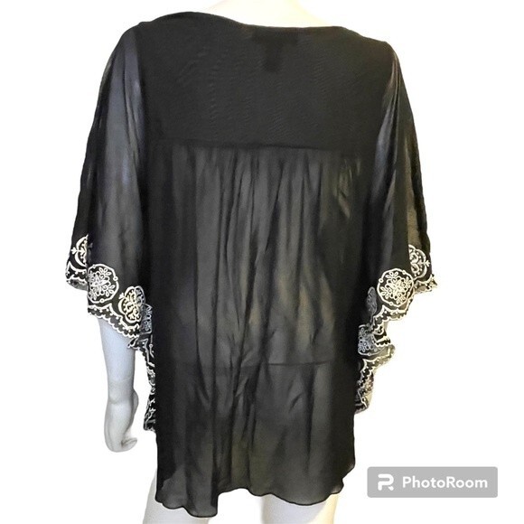 INC International Concepts Black Sheer Embroidered Floral Blouse Size L - Picture 2 of 9